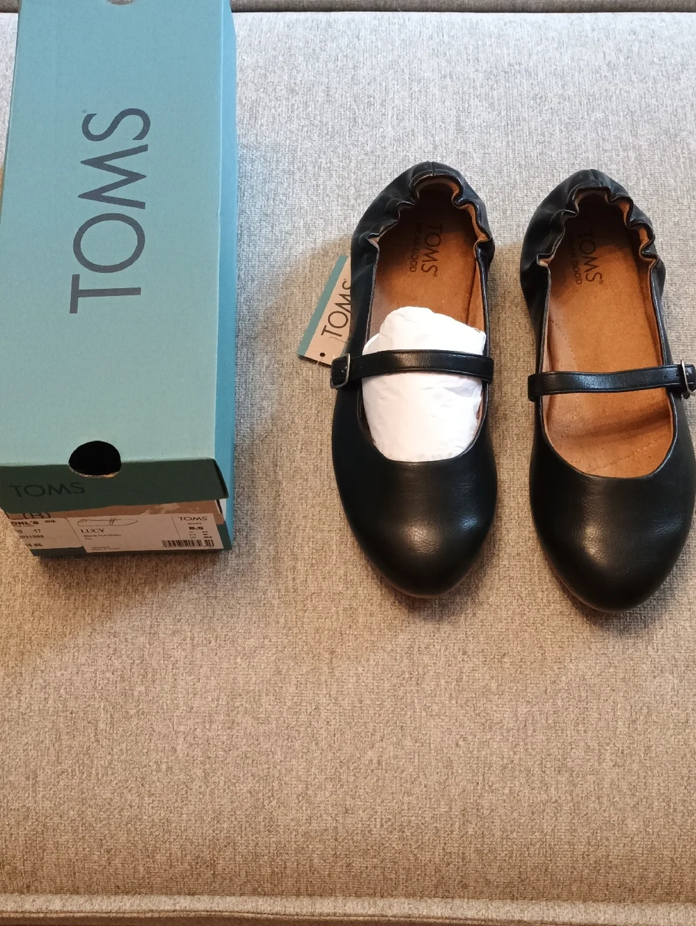 TOMS Black Mary Jane Flats with StrapSz8.5 NWB - Picture 1 of 5